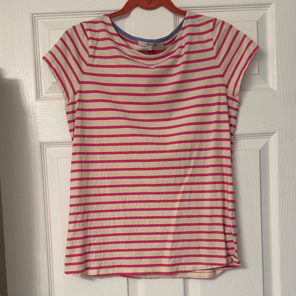 Boden Pink and Cream Striped Short Sleeve Top